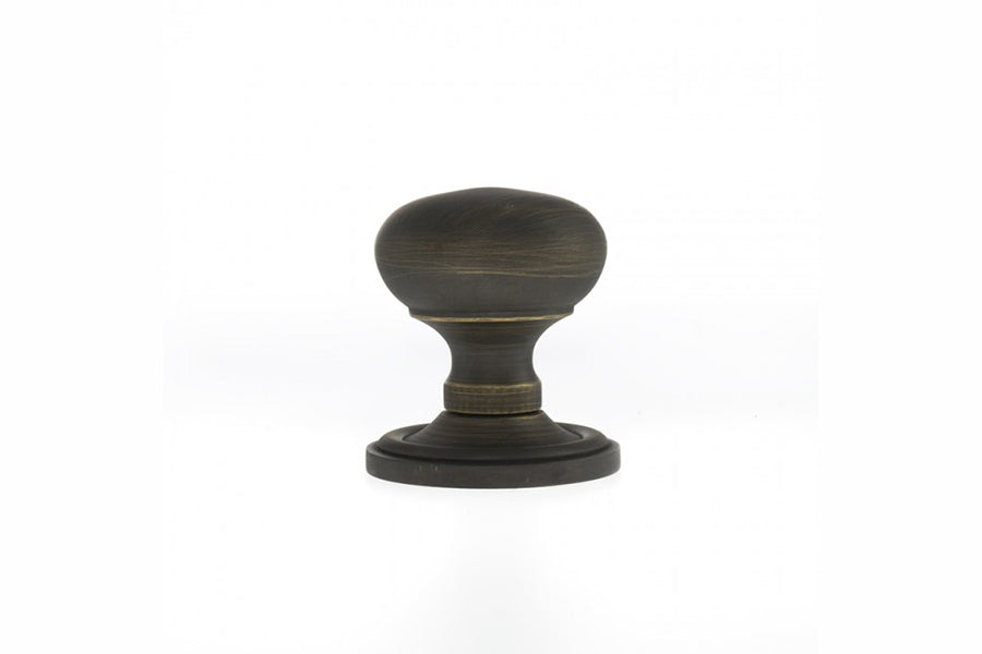 Quality image of Old English Harrogate Solid Brass Mushroom Mortice Knob on Concealed Fix Rose - Urban Bronze | Sku. oe58mmkub | available from Trade Door Handles.