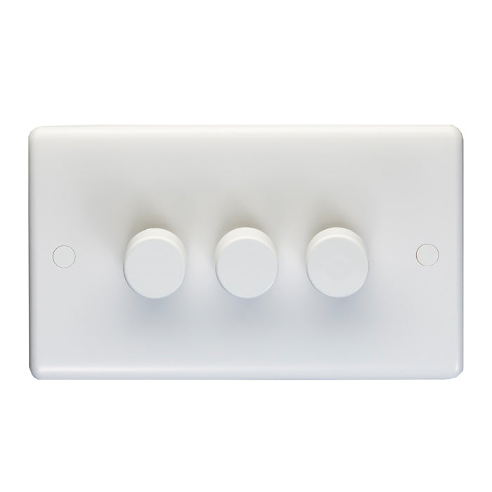 This is an image of Eurolite - Enhance White Plastic 2 Gang Dimmer White (With White Trim) | Sku. pl3504-32 | available from Trade Door Handles.