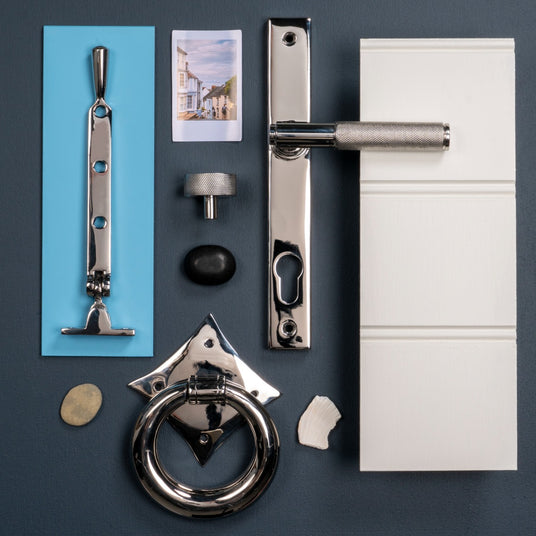 This is an image showing a selection of From The Anvil Polished Stainless Steel Ironmongery.  Available to order from Trade Door Handles in Kendal
