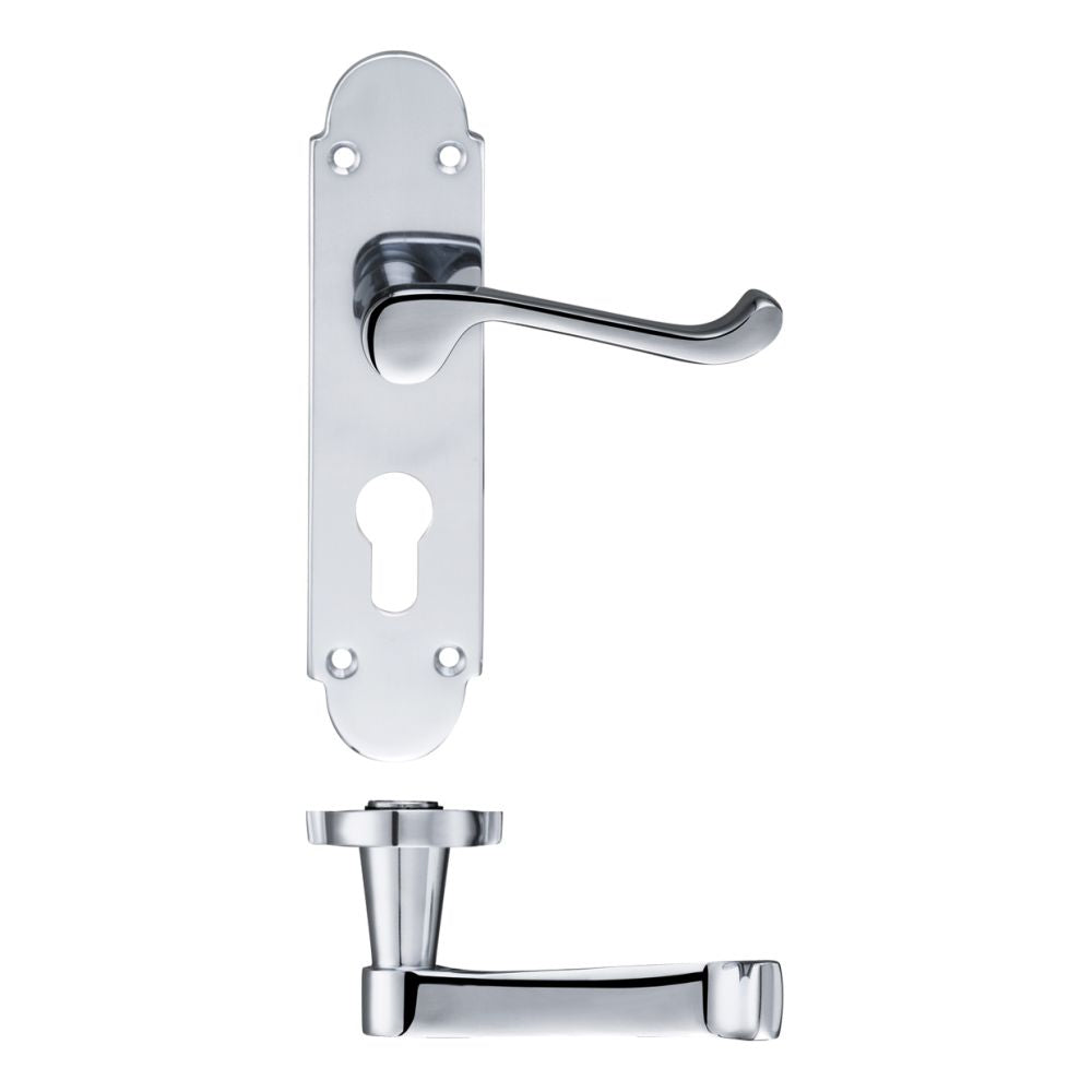 High quality image of the PR0 - Project Range - Project Oxford Lever on Europrofile Lock Backplate - 168mm x 42mm - Polished Chrome | Sku. pr011epcp | available to order from Trade Door Handles.
