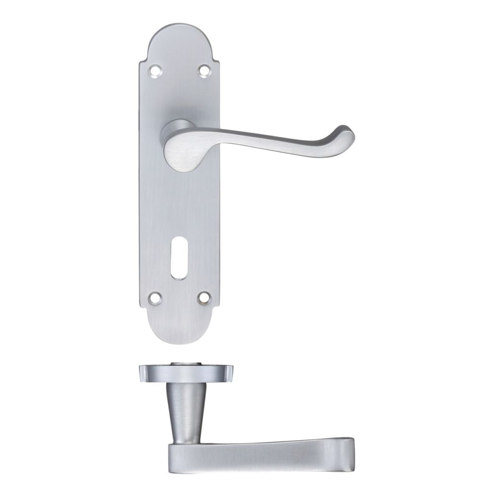 High quality image of the PR0 - Project Range - Project Oxford Lever on Lock Backplate - 168mm x 42mm - Satin Chrome | Sku. pr011sc | available to order from Trade Door Handles.
