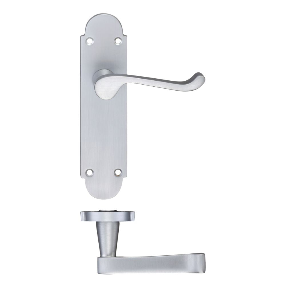 High quality image of the PR0 - Project Range - Project Oxford Lever on Latch Backplate - 168mm x 42mm - Satin Chrome | Sku. pr012sc | available to order from Trade Door Handles.