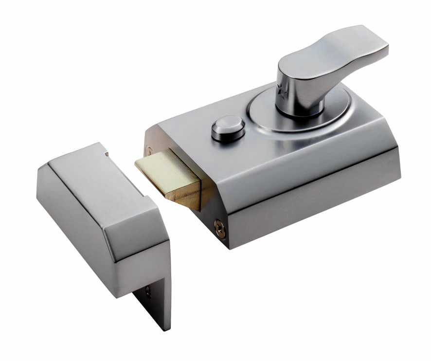 High quality image of Eurospec - Contract Rim Cylinder Nightlatch 60mm Lockcase Only - Satin Chrome | Sku.RCN8260L/SC | Trade Door Handles.