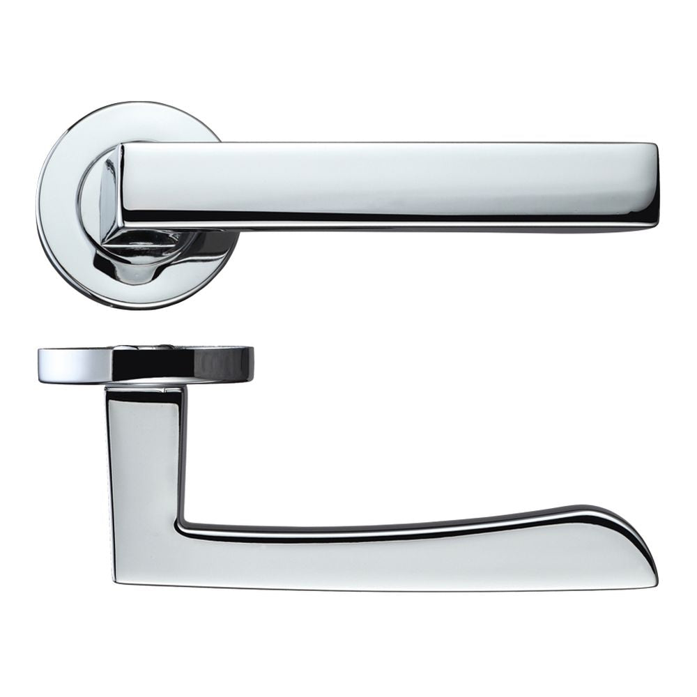 High quality image of the Rosso Maniglie - Mensa Lever on Round Rose - Polished Chrome | Sku. rm050cp | available to order from Trade Door Handles.