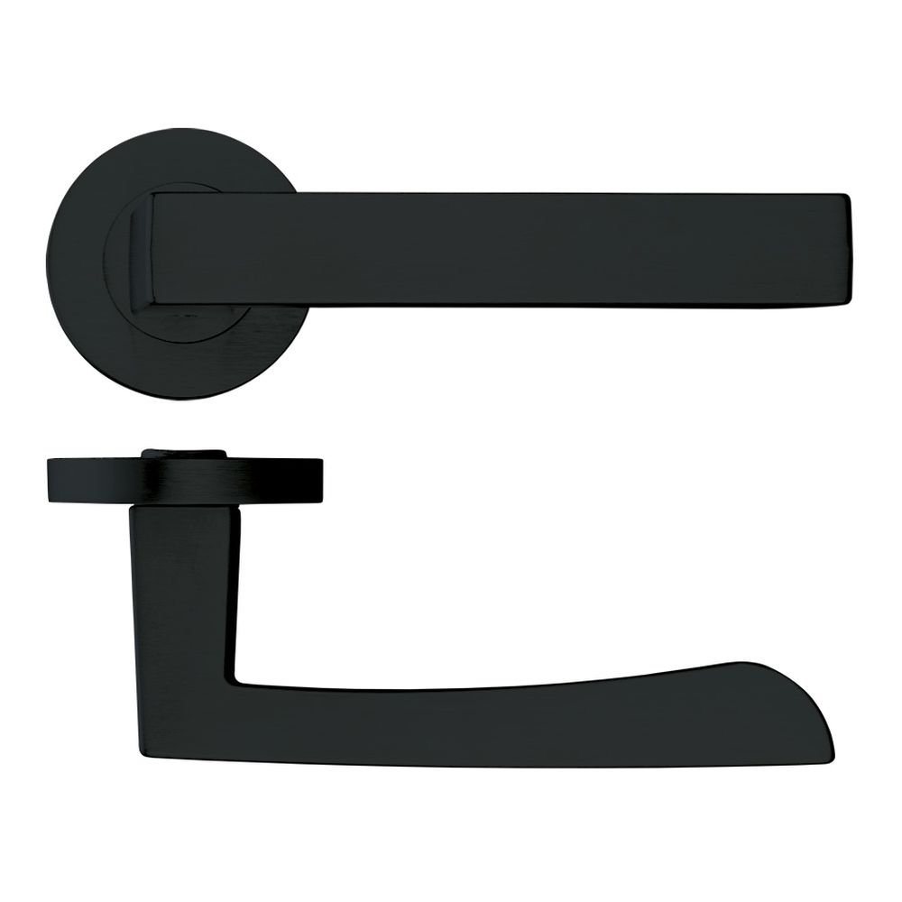 High quality image of the Rosso Maniglie - Mensa - Rosso Maniglie Lever On Screw On Rose Oscuro Matt Black | Sku. rm050omb | available to order from Trade Door Handles.