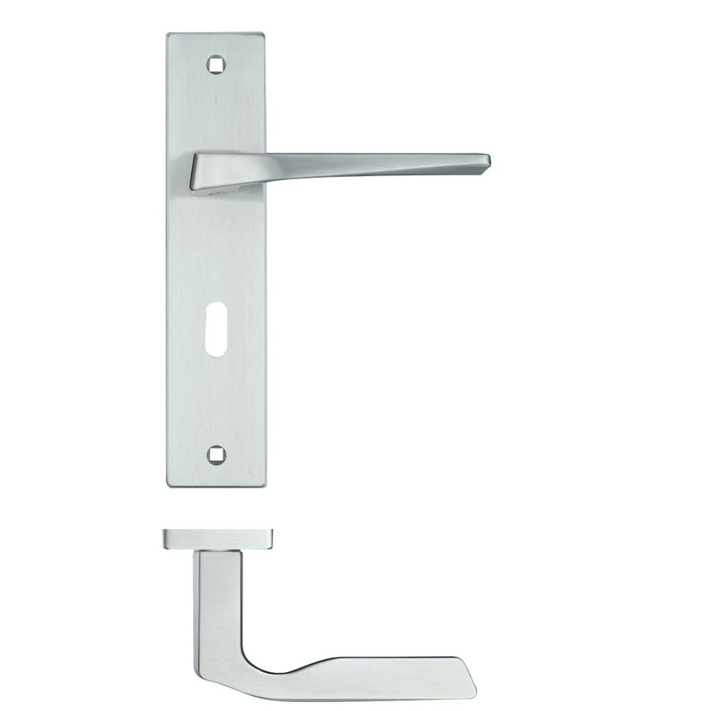High quality image of the Rosso Maniglie - Lyra Lever Lock (57mm c/c) On Backplate - 190x42mm - Satin Chrome | Sku. rm091sc | available to order from Trade Door Handles.
