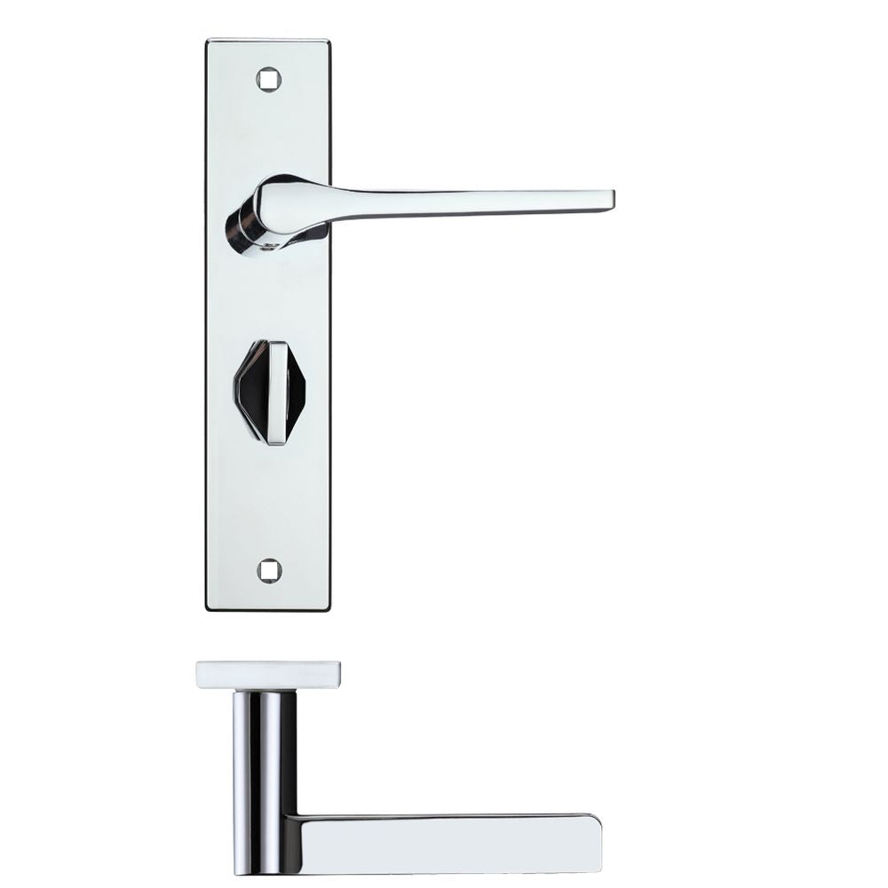 High quality image of the Rosso Maniglie - Draco Lever Bathroom (57mm c/c) On Backplate - 190x42mm - Polished Chrome | Sku. rm133cp | available to order from Trade Door Handles.