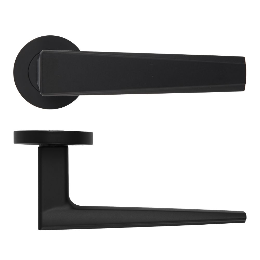 High quality image of the Rosso Maniglie - Veloce Lever On Round Rose, Oscuro Matt Black Finish | Sku. rm150omb | available to order from Trade Door Handles.