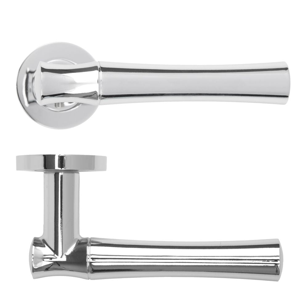 High quality image of the Rosso Maniglie - Aldo Lever On Round Rose, Polished Chrome Finish | Sku. rm160cp | available to order from Trade Door Handles.