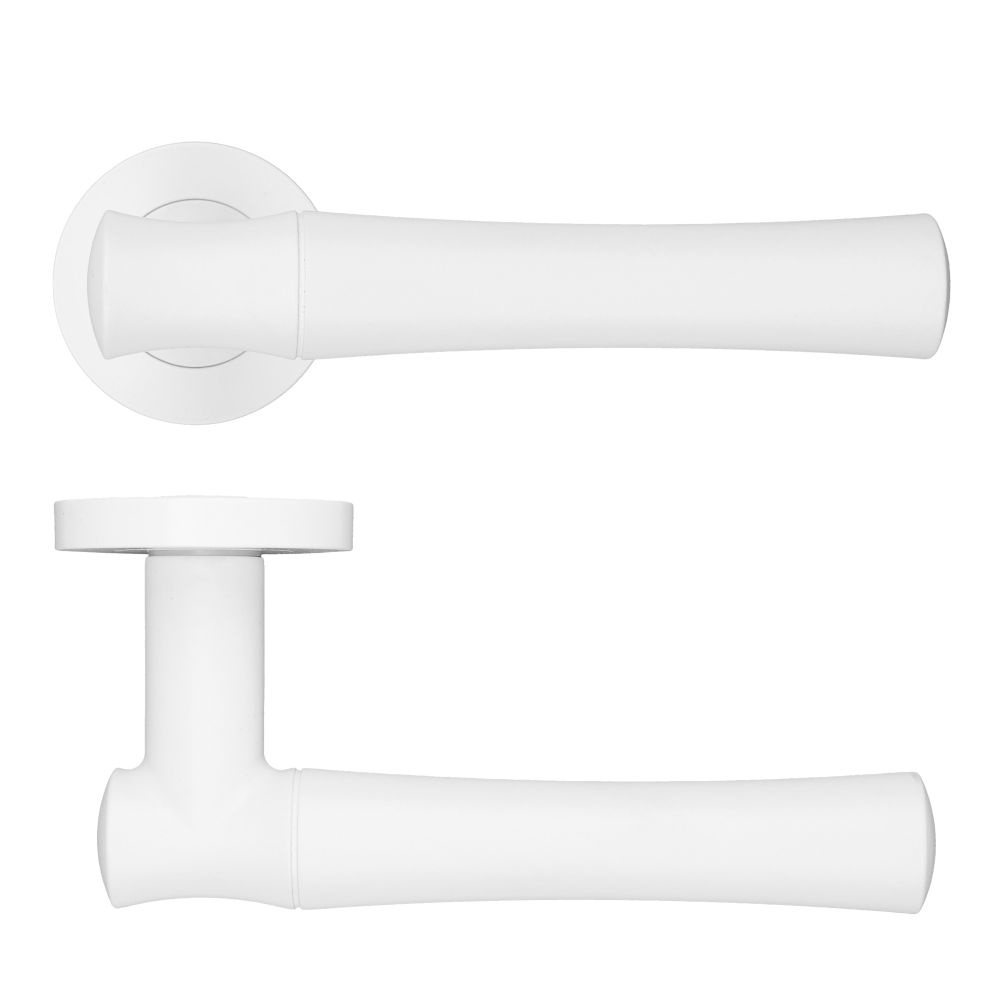 High quality image of the Rosso Maniglie - Aldo Lever On Round Rose, Powder Coated White Finish | Sku. rm160pcw | available to order from Trade Door Handles.