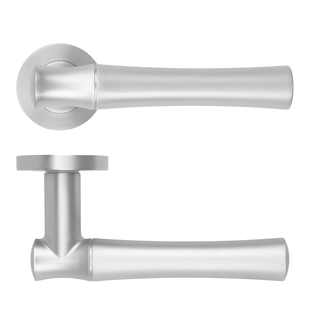High quality image of the Rosso Maniglie - Aldo Lever On Round Rose, Finish - Satin Chrome | Sku. rm160sc | available to order from Trade Door Handles.