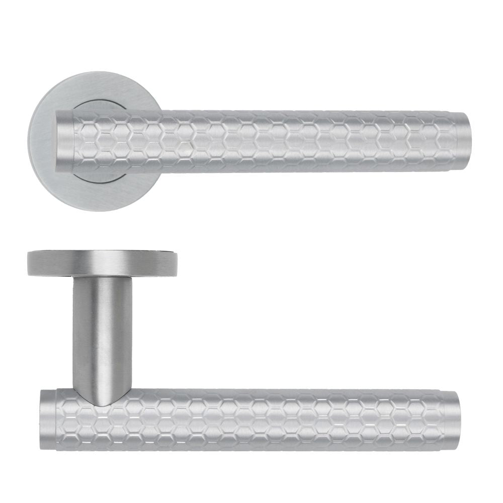High quality image of the Rosso Maniglie - Favo Lever On Round Rose, Finish - Satin Chrome | Sku. rm170sc | available to order from Trade Door Handles.