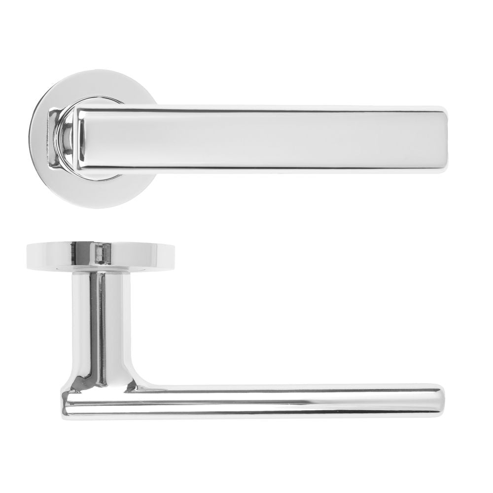 High quality image of the Rosso Maniglie - Frigo Lever On Round Rose, Polished Chrome Finish | Sku. rm180cp | available to order from Trade Door Handles.