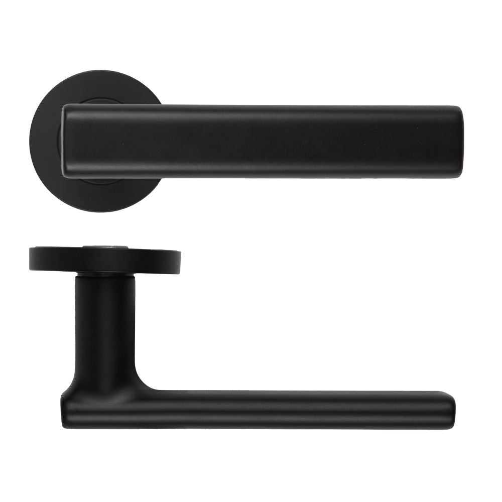 High quality image of the Rosso Maniglie - Frigo Lever On Round Rose, Oscuro Matt Black Finish | Sku. rm180omb | available to order from Trade Door Handles.