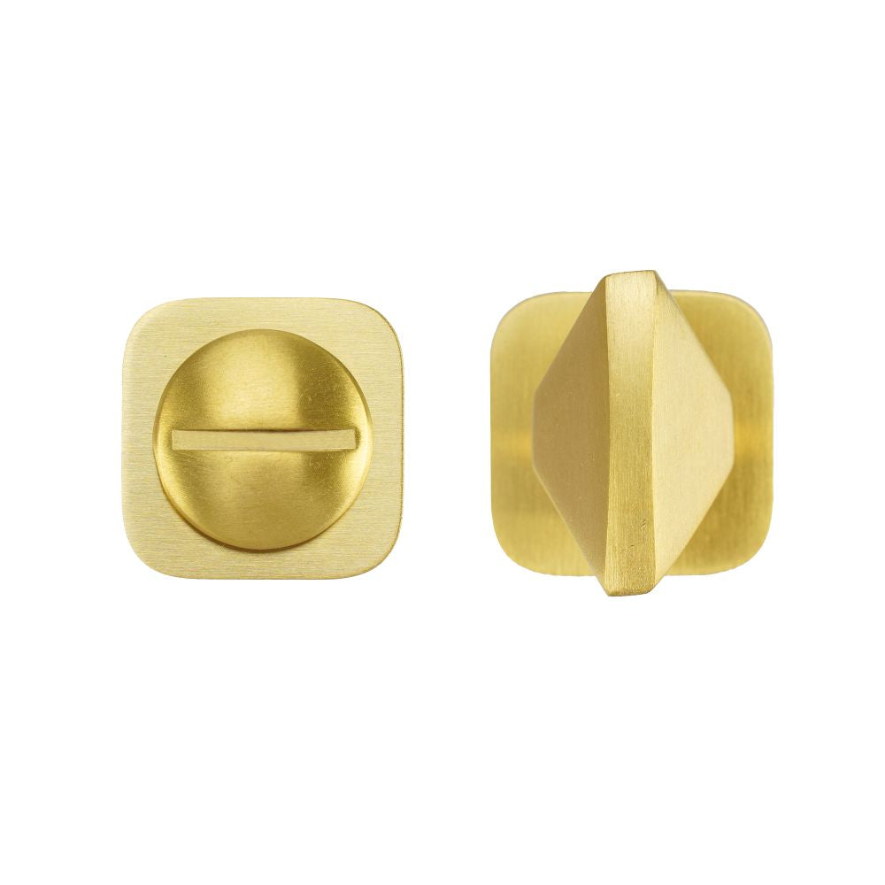 High quality image of the Rosso Tecnica - Turn and Release - Rosso Mini Squircle - PVD Satin Brass | Sku. RT004-MINISQ-PVDSB | available to order from Trade Door Handles.