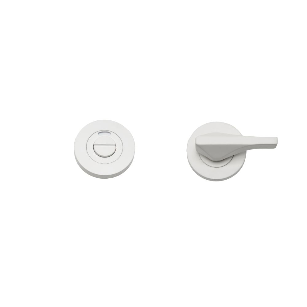High quality image of the Rosso Tecnica - Accessible Turn & Indicator Release - Round Rose - Powder Coated White | Sku. rt006i-pcw | available to order from Trade Door Handles.