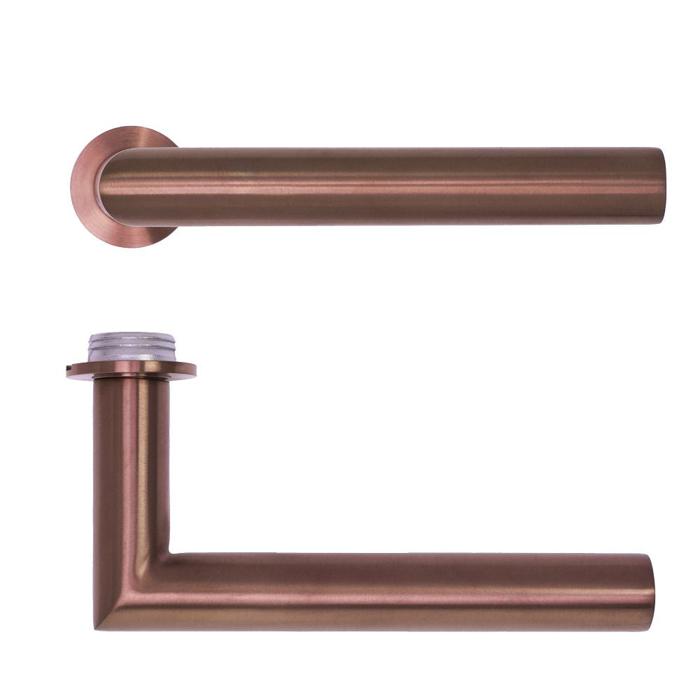 High quality image of the Rosso Tecnica - Lugano Lever on 32mm Round Mini Rose - PVD Satin Bronze | Sku. RT010-MINI-PVDBZ | available to order from Trade Door Handles.