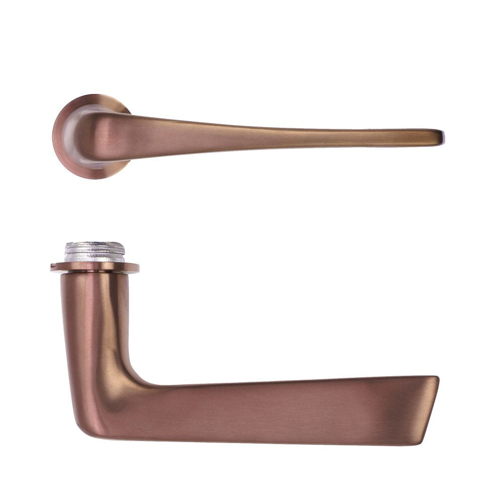 High quality image of the Rosso Tecnica - Como Lever on 32mm Round Mini Rose - PVD Satin Bronze | Sku. RT020-MINI-PVDBZ | available to order from Trade Door Handles.
