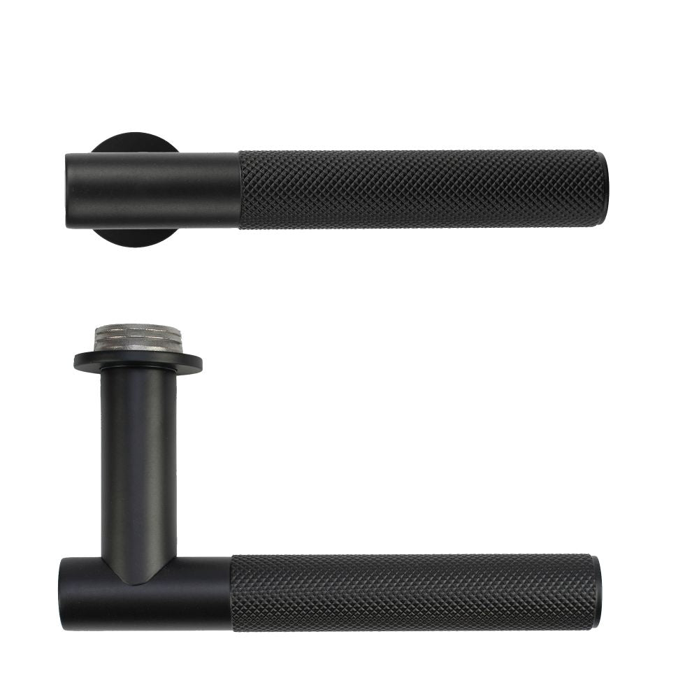 High quality image of the Rosso Tecnica - Orta Lever on 32mm Round Mini Rose - Powder Coat Black | Sku. RT060-MINI-PCB | available to order from Trade Door Handles.