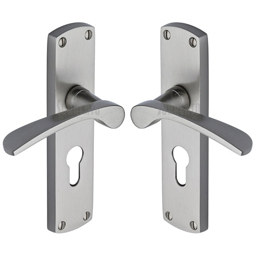 Sorrento Door Handle for Euro Profile Plate Luca Design Satin Nickel on Zinc Finish