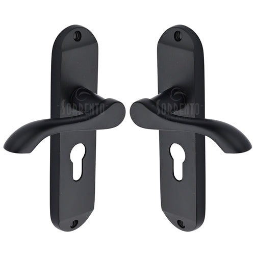 Sorrento Door Handle for Euro Profile Plate Aurora Design Matt Black Finish