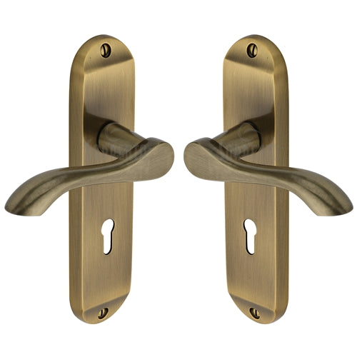 Sorrento Door Handle Lever Lock Aurora Design Antique on Zinc Finish