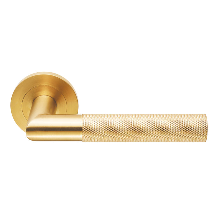 High quality image of Eurospec - Steelworx Crown Knurled Lever - Satin PVD | Sku. swl1169spvd | Trade Door Handles.