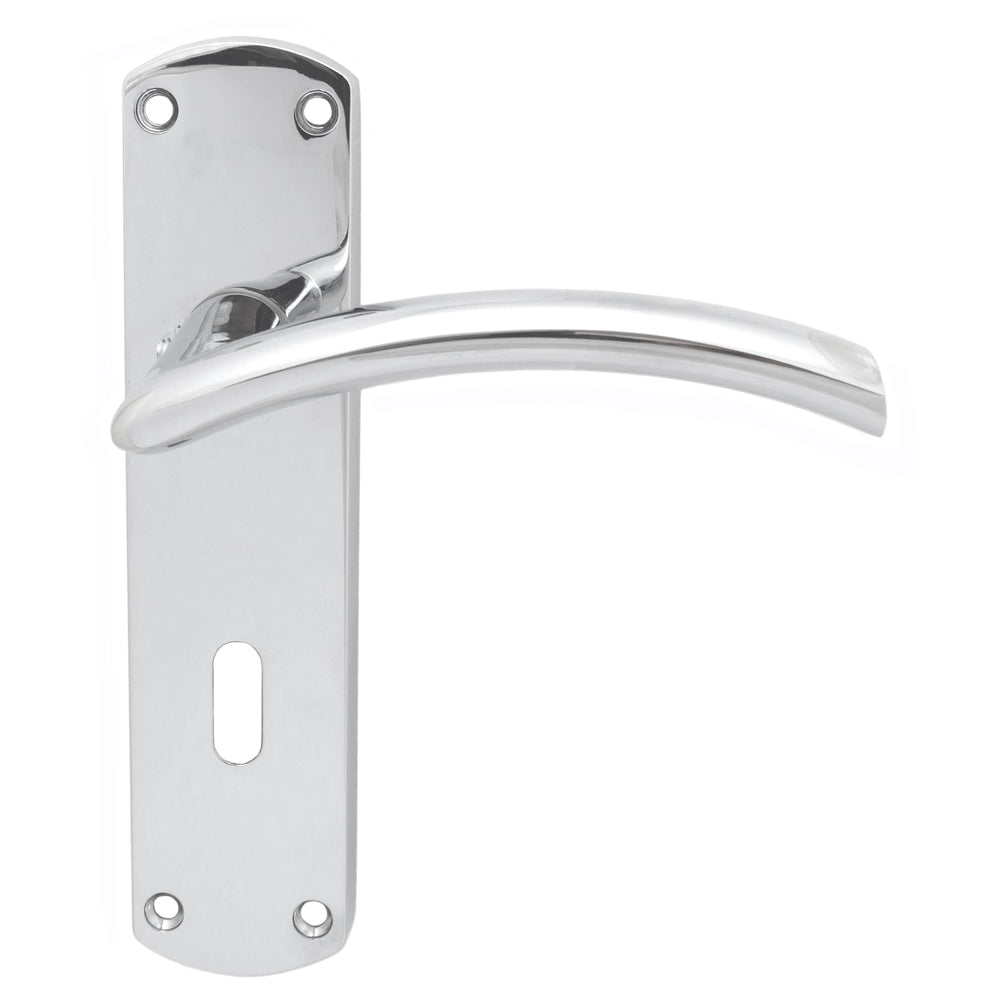 High quality image of Serozzetta - Tres Lever on Lock Backplate - Polished Chrome | Sku. szc031cp | Trade Door Handles.