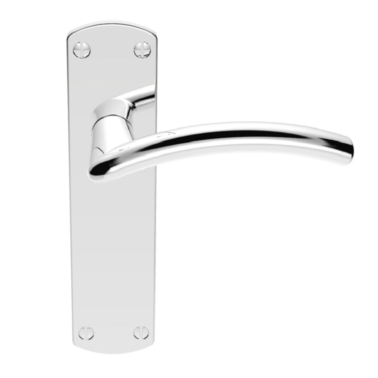 High quality image of Serozzetta - Tres Lever on Latch Backplate - Polished Chrome | Sku. szc032cp | Trade Door Handles.