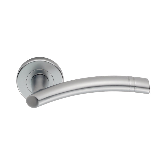 High quality image of Serozzetta - Cuarenta Lever on Round Rose - Satin Chrome | Sku. szc340sc | Trade Door Handles.
