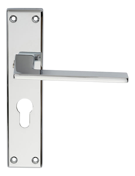 High quality image of Serozzetta - Zone Lever on Euro Lock Backplate - Polished Chrome | Sku. szm034ycp | Trade Door Handles.