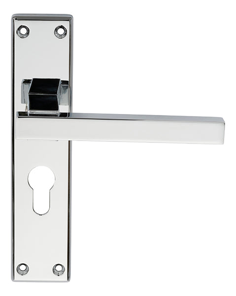 High quality image of Serozzetta - Stratus Lever on Euro Lock Backplate - Polished Chrome | Sku. szm241ycp | Trade Door Handles.