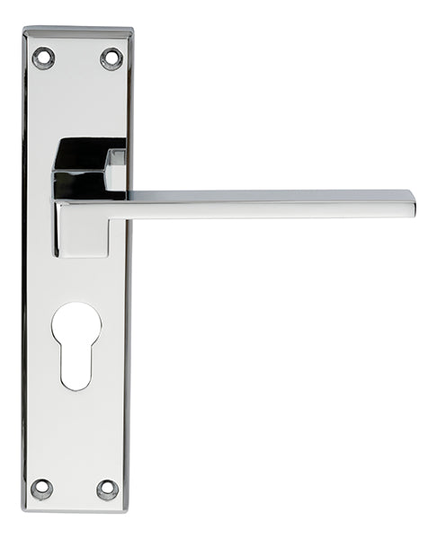 High quality image of Serozzetta - Equi Lever on Euro Lock Backplate - Polished Chrome | Sku. szm371ycp | Trade Door Handles.