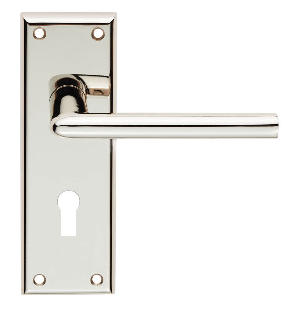 High quality image of Serozzetta - Dieci Lever on Lock Backplate - Polished Nickel | Sku. szr011pn | Trade Door Handles.