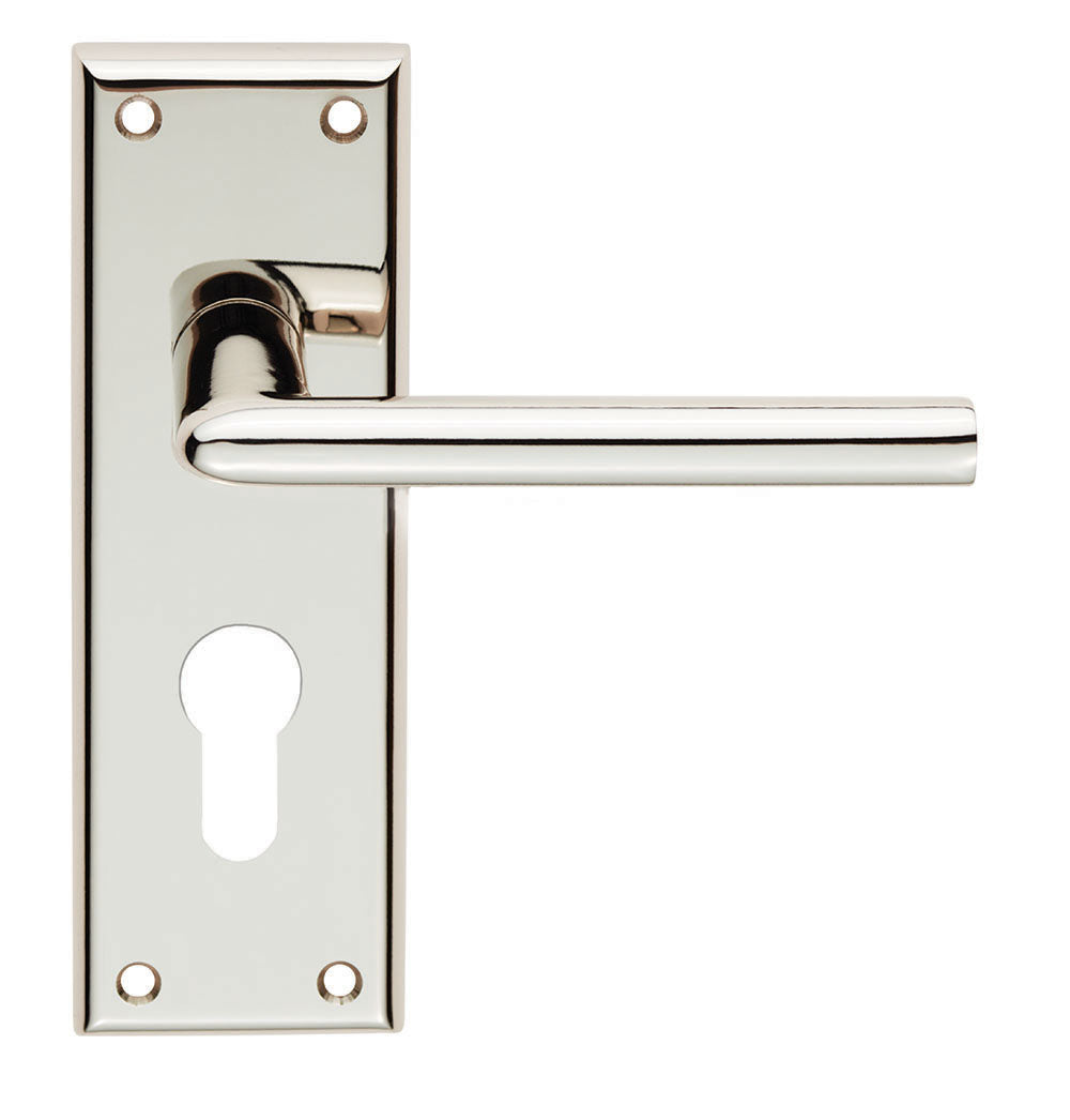 High quality image of Serozzetta - dieci lever on face-fix backplate - euro 47.5mm - polished nickel | Sku. szr011ypn | Trade Door Handles.