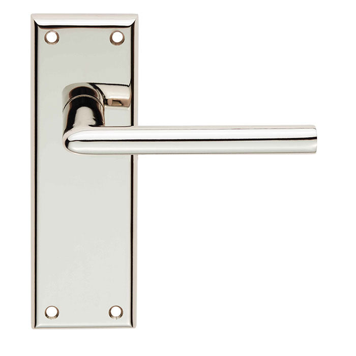 High quality image of Serozzetta - dieci lever on face-fix backplate - latch - polished nickel | Sku. szr012pn | Trade Door Handles.