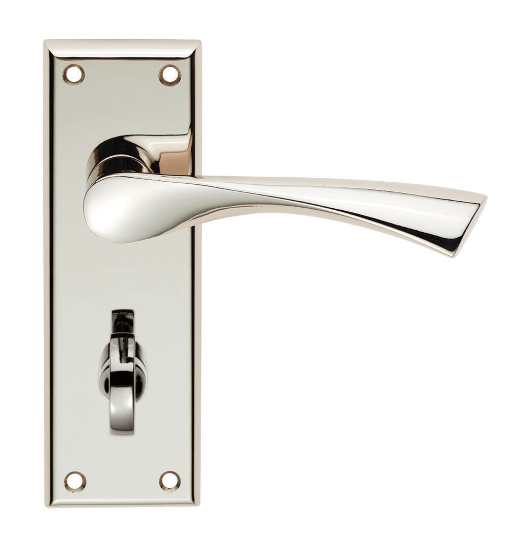 High quality image of Serozzetta - Venti Lever on Bathroom Backplate Polished Nickel | Sku. szr023pn | Trade Door Handles.