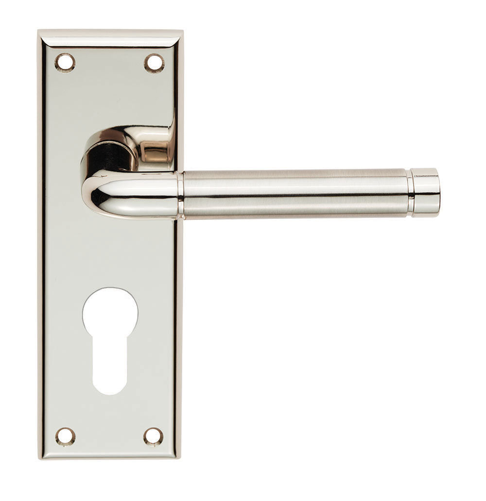 High quality image of Serozzetta - Quaranta Lever on Euro Lock Backplate - Polished Nickel/Satin Nicke | Sku. szr041ypnsn | Trade Door Handles.