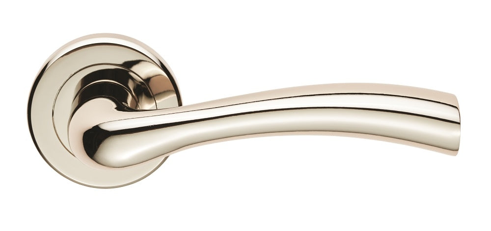 High quality image of Serozzetta - Cinquanta Lever on Rose - Polished Nickel | Sku. szr050pn | Trade Door Handles.
