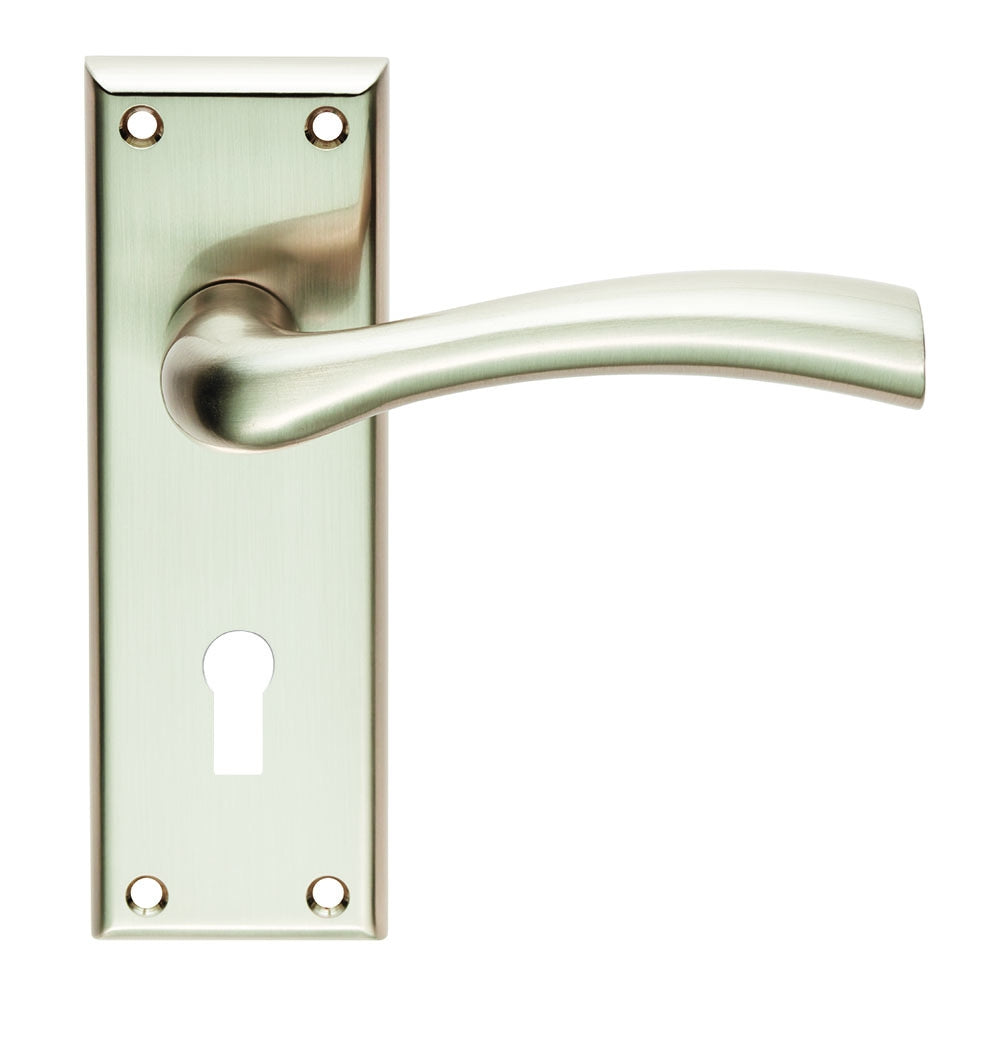 High quality image of Serozzetta - Cinquanta Lever on Lock Backplate - Satin Nickel | Sku. szr051sn | Trade Door Handles.