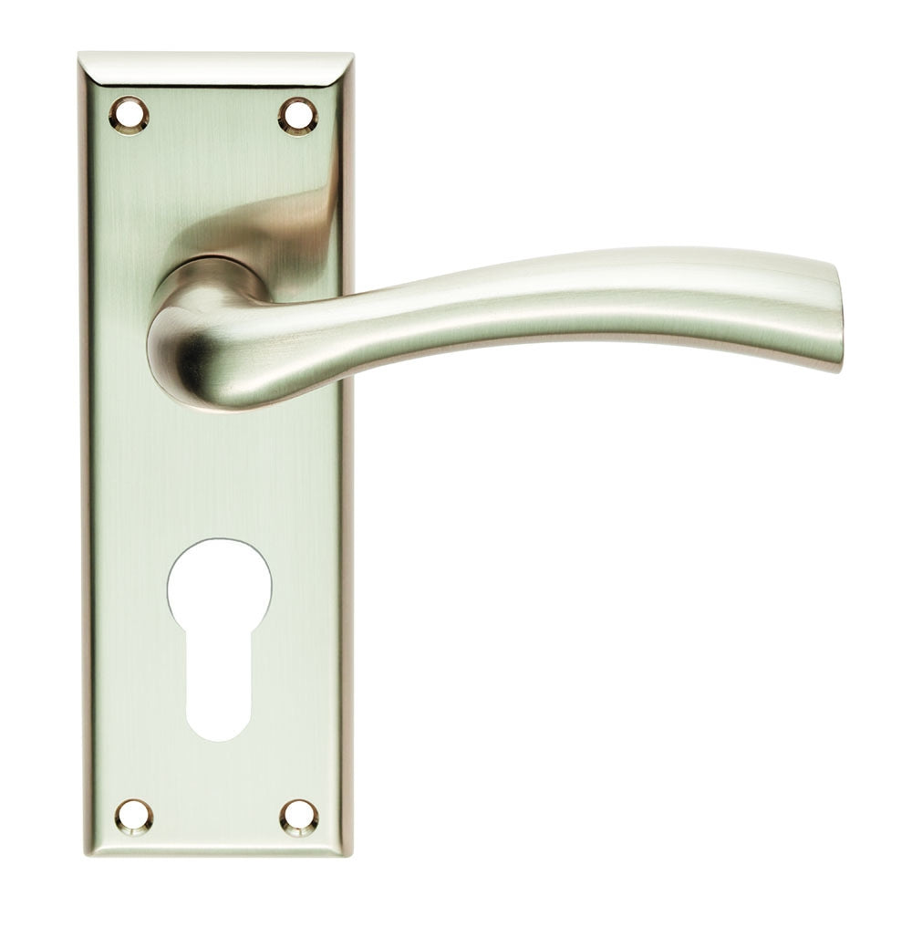 High quality image of Serozzetta - Cinquanta Lever on Euro Lock Backplate - Satin Nickel | Sku. szr051ysn | Trade Door Handles.