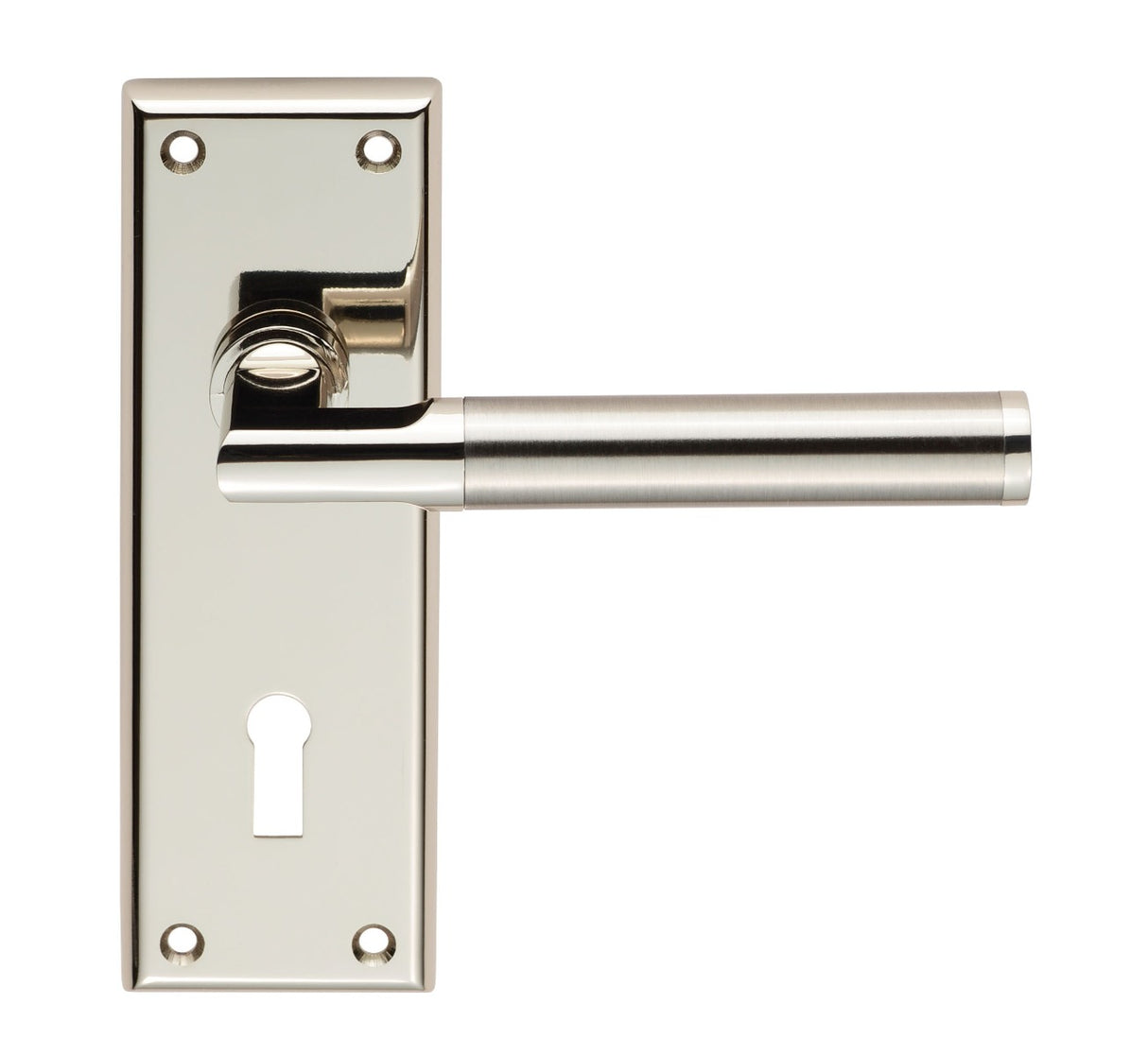 High quality image of Serozzetta - Sessanta Lever on Lock Backplate - Polished Nickel/Satin Nickel | Sku. szr061pnsn | Trade Door Handles.