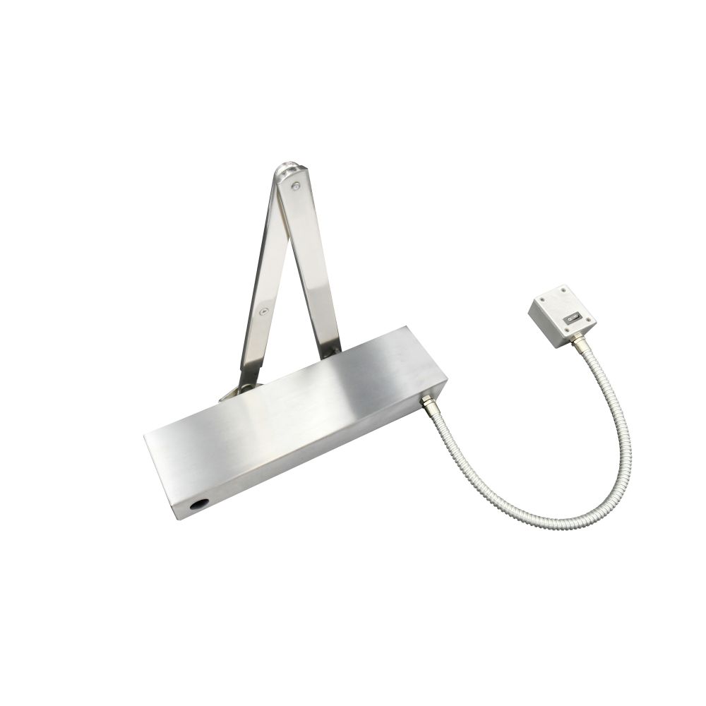 High quality image of the Vier - Electro Magnetic Overhead Door Closer, Hold Open/Swing Free, Fixed Size 4 c/w Matching Arm/Square Cover - Stain Stainless Steel | Sku. vdc-ems04-ho-sf-sq-sss | available to order from Trade Door Handles.