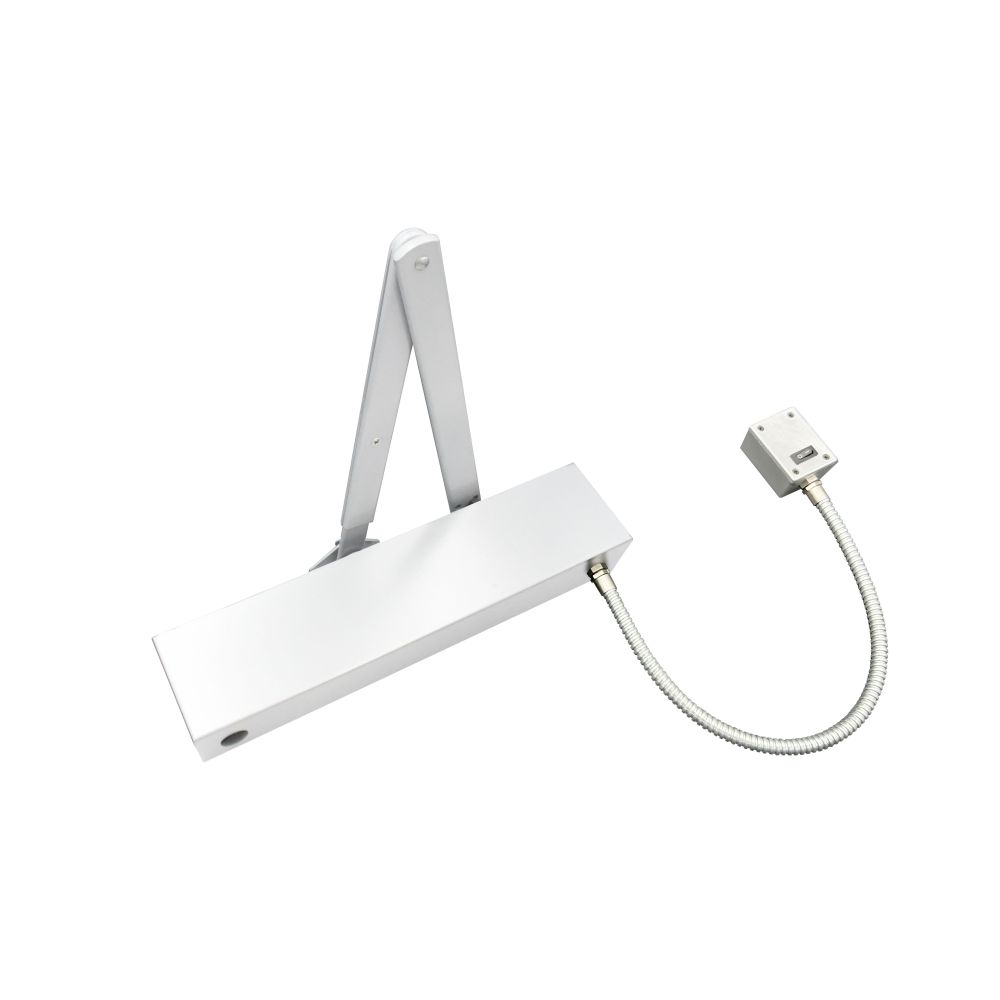 High quality image of the Vier - Electro Magnetic Overhead Door Closer, Hold Open/Swing Free, Fixed Size 5 c/w Matching Arm/Square Cover, Silver Enamel Finish | Sku. vdc-ems05-ho-sf-sq-se | available to order from Trade Door Handles.