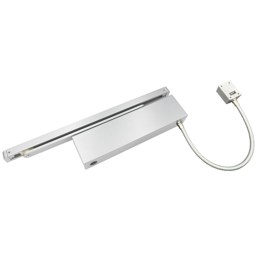 High quality image of the Vier - Electro Magnetic Overhead Door Closer, Track Arm - Silver Finish | Sku. vdc-emt03-ho-sf-sq-se | available to order from Trade Door Handles.