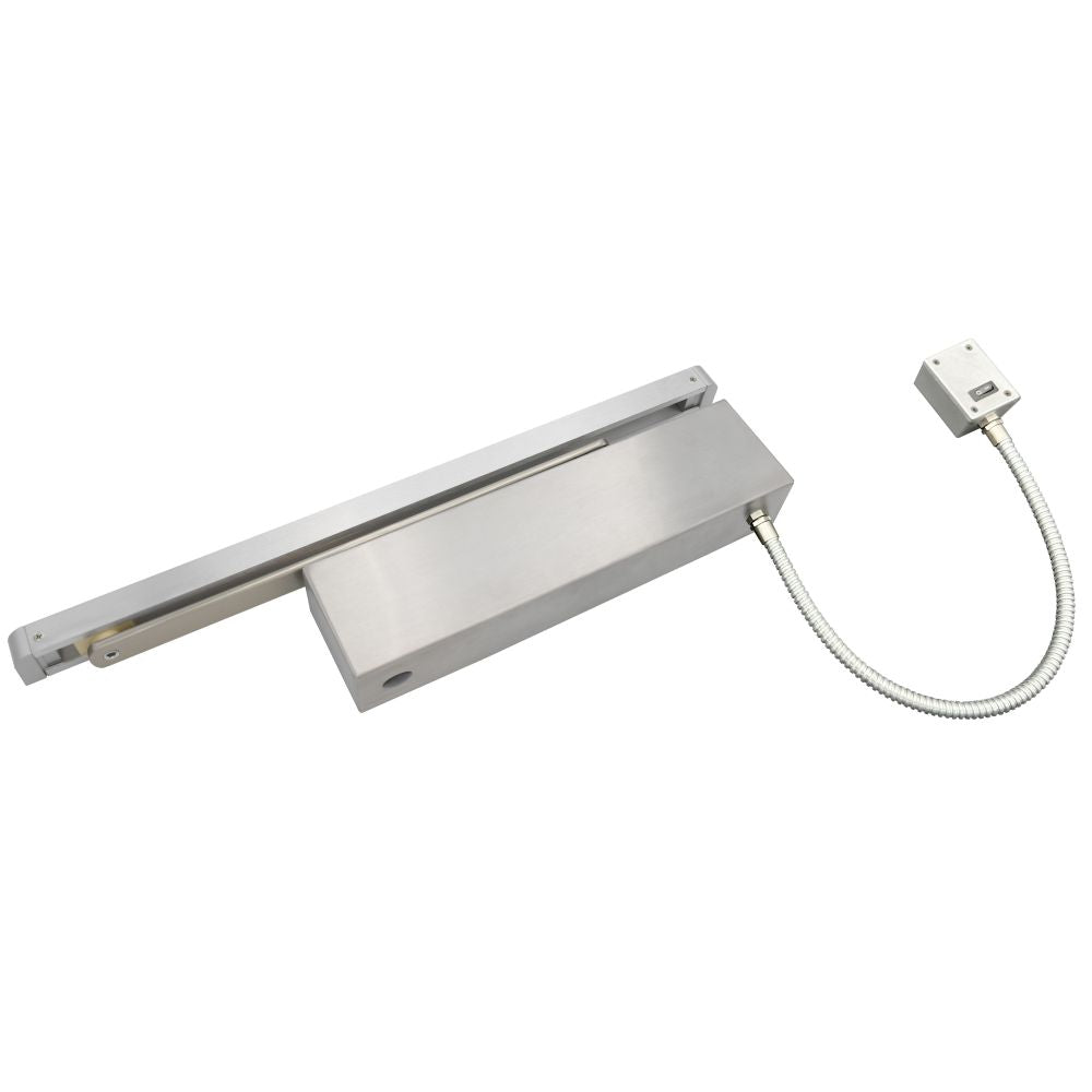 High quality image of the Vier - Electro Magnetic Overhead Door Closer, Track Arm - Stain Stainless Steel | Sku. vdc-emt03-ho-sf-sq-sss | available to order from Trade Door Handles.
