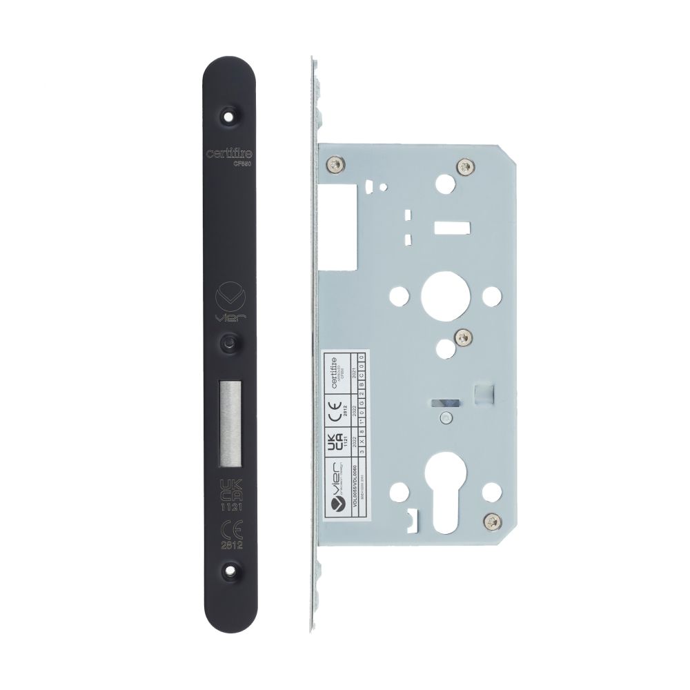 High quality image of the Vier - Din Euro Deadlock- Backset 55mm - 2 Pc Forend - Radius - PVDBLK - PVD Black | Sku. vdl0055-r-pvdblk | available to order from Trade Door Handles.