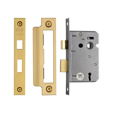 York Security Locks & Latches Satin Brass / 3 Lever Sashlocks / 2.5" / 65mm York - 3 Lever Sash Lock 2 1/2" SB