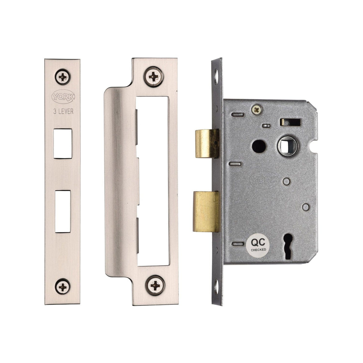 York Security Locks & Latches Satin Chrome / Nickel Finish / 3 Lever Sashlocks / 2.5" / 65mm York - 3 Lever Sash Lock 2 1/2" SN&SC