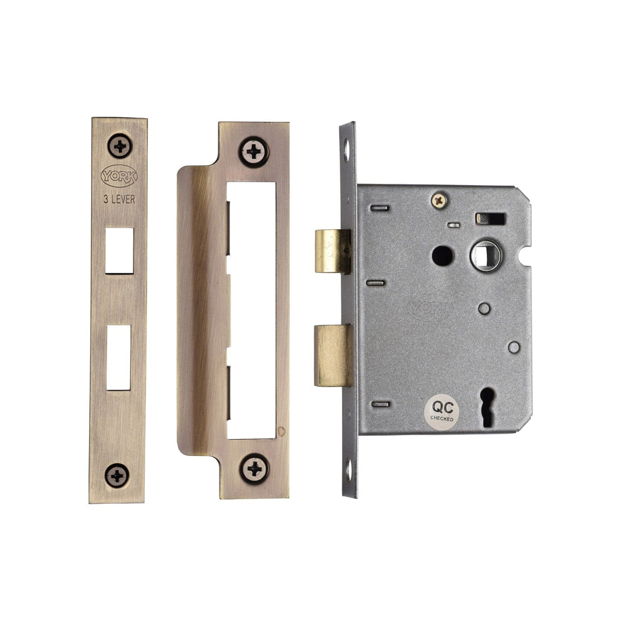 York Security Locks & Latches Antique Brass / 3 Lever Sashlocks / 3" / 76mm York - 3 Lever Sash Lock 3" AT